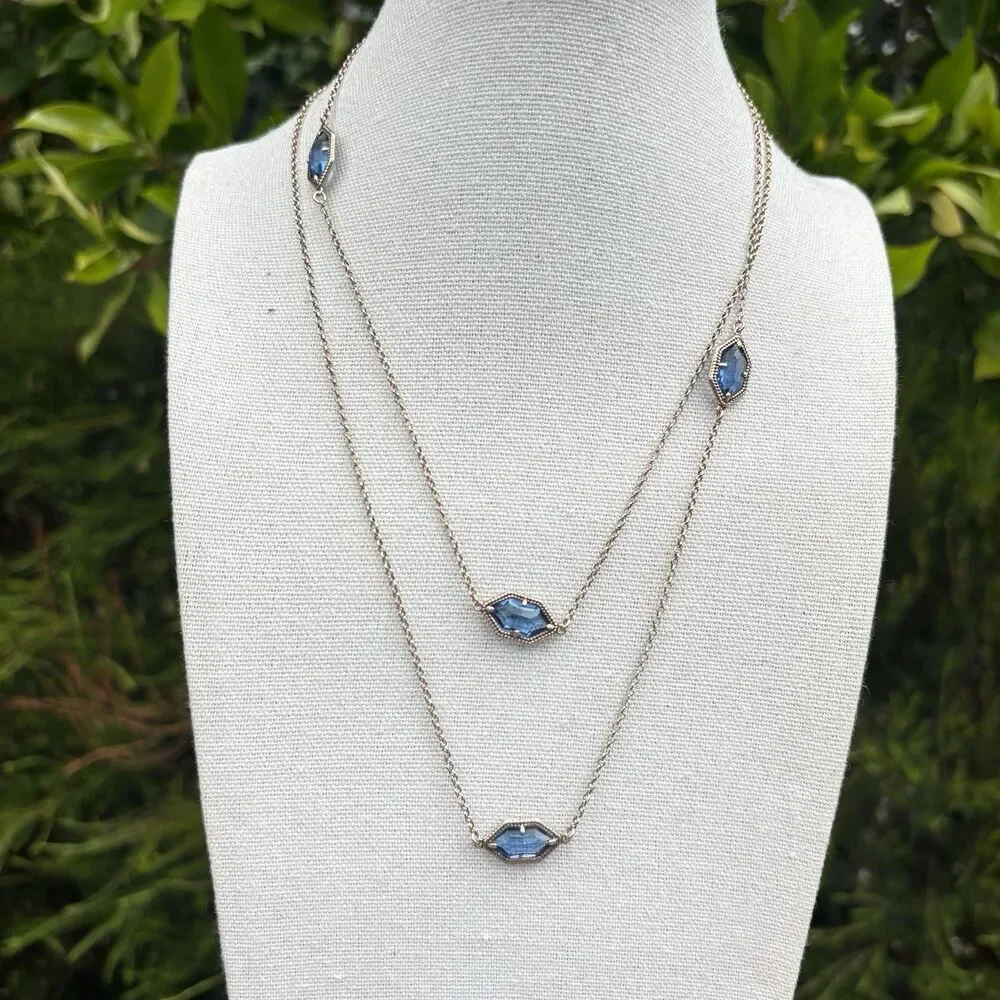 Dyadema Italy 925 Sterling Silver Rose Gold Tone Blue Crystal Station Necklace - Picture 5 of 6
